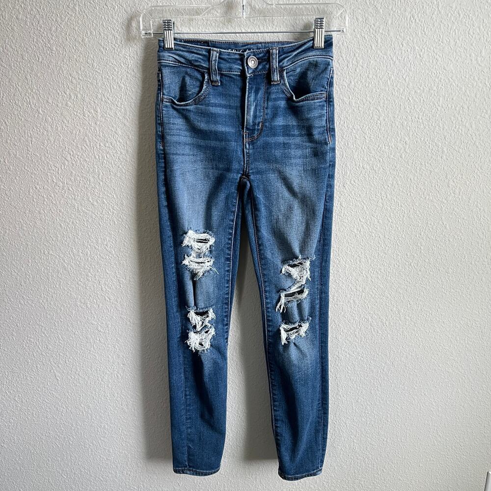 American Eagle High Rise Jegging Women's 00 Short Skinny Jeans Distressed Petite